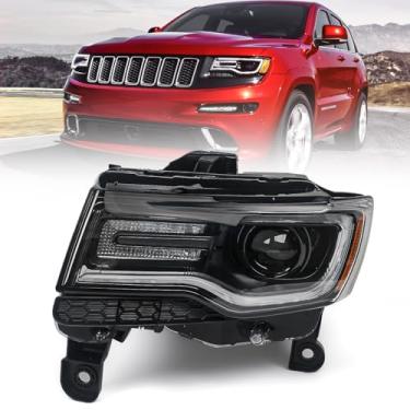 Imagem de Huray Conjunto de farol HID para Jeep Grand Cherokee 2014-2021 [apenas para tipo xenônio] [caixa preta] farol de projetor original com lâmpadas LED DRL lado esquerdo do motorista (LH)
