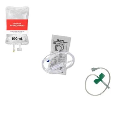 Imagem de Kit 10x Soro Fisiológico 100ml 10x Equipo Simples 10x Escalpe 21G