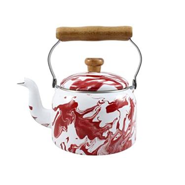 Imagem de Chaleira Tradicional 16 Esmaltada Marmorizada Vermelha - 1800 ml - Ewel