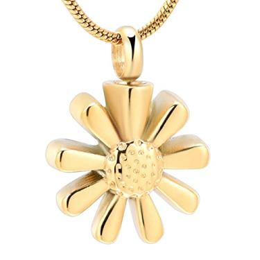 Imagem de NUISO Colar de cremação de aço inoxidável girassol memorial cinzas pingente urna para animais de estimação/joia funerária humana, As shown, aço inoxidável