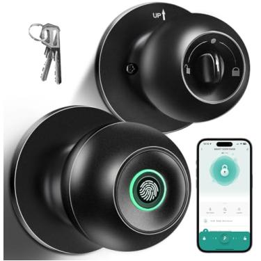 Imagem de Fechadura de porta com impressão digital, maçaneta de porta inteligente com fechadura, maçaneta biométrica com controle de aplicativo e chave, fechadura de porta de entrada de impressão digital sem