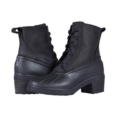 Imagem de Sperry Bota feminina de pato de couro com salto de água salgada Top-Sider preta, Preto, 7.5