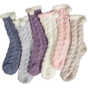 Imagem de Loritta 6 pares de meias femininas felpudas, quentes, aconchegantes, macias F-solid 02, Large