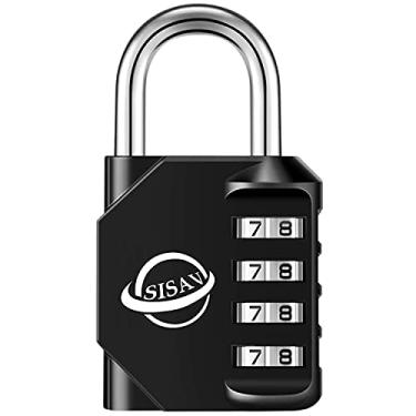 Imagem de Fechadura de combinação de 4 dígitos, cadeado externo para escola academia armário de esportes, cerca, caixa de ferramentas, portão, mala, armazenamento de ferrolhos (preto) SISAV