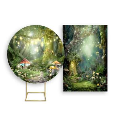 Imagem de Painel De Festa Redondo 1,50x1,50 + Painel Vertical 1,50x2,20 - Jardim