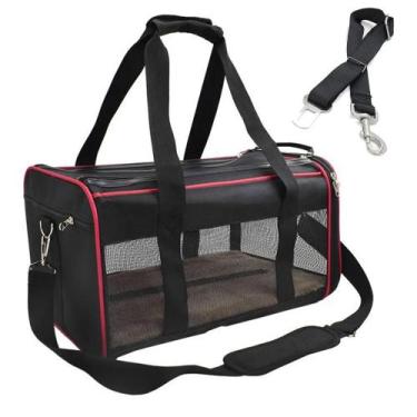 Imagem de Bolsa Pet Transporte Avião Viagem Vermelho + Cinto de Segurança - Duke