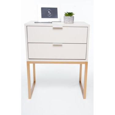 Imagem de KIT 2 Mesas De Cabeceira Off White Industrial Eco 40cm 2 Gavetas Base 