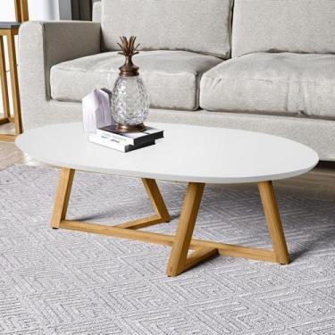 Imagem de Mesa de Centro Classic Sala Tebarrot Branco pés madeira maciça - JM MO
