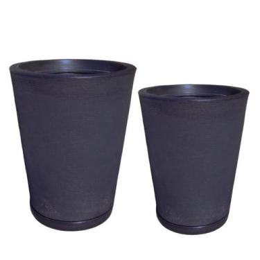 Imagem de Kit com 2 vasos coluna grafiato decorativo de luxo para plantas com pr