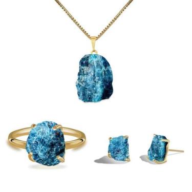 Imagem de Conjunto Natura Apatita - Cristal Natural, Banho Ouro 18k