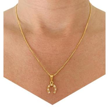 Imagem de Colar Pingente Ferradura Country com Zircônias 45 cm Banhado a Ouro 18