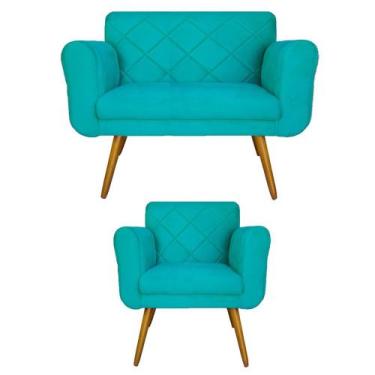 Imagem de Jogo Namoradeira e 1 Poltrona Estofada Salão de Beleza Isabella Suede 