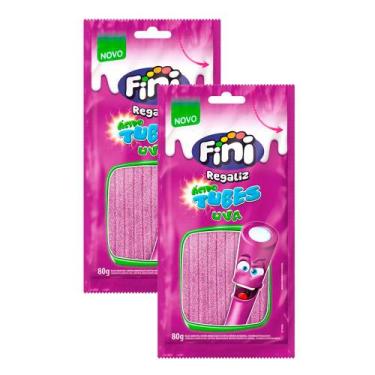 Imagem de Kit 2 Balas Fini Tubinho de Uva Cítrico 80g