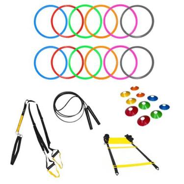 Imagem de Kit Agilidade Argolas Mini Bambolês Trx Cones e Corda Aço - REI DO FIT