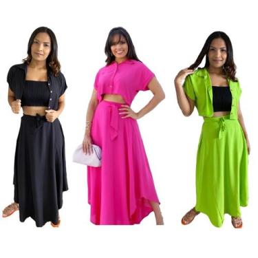 Imagem de Conjunto Feminino Saia Longa e Blusinha Cropped Viscolinho - Rezes Mod