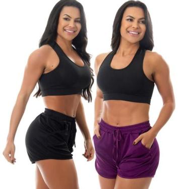 Imagem de Kit 2 Short Corrida Feminino Treino Academia Esportivo Bolso - UseEco,