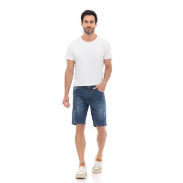 Imagem de Bermuda Jeans Masculina Puídos Casual Comfort   Azul - ,,,, 46, Azul