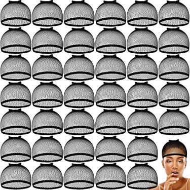 Imagem de 100 peças touca de peruca malha touca de peruca rede de cabelo extremidade fechada rede de cabelo peruca careca forro de rede bonés de tecelagem para crianças mulheres homens Halloween cosplay (preto)