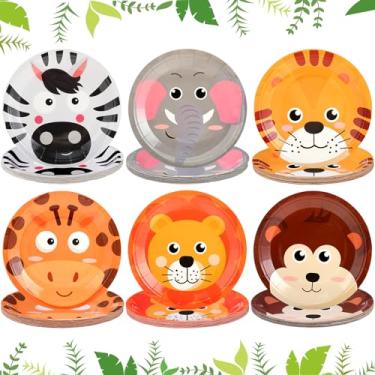 Imagem de Jingmore 120 Pcs 7 Inch Jungle Safari Party Paper Plates Disposable Safari Animals Birthday Party Plates 6 Designs Animal Plates Zoo Plates Cartoon Animals Dinnerware Plates for Baby Shower Favor