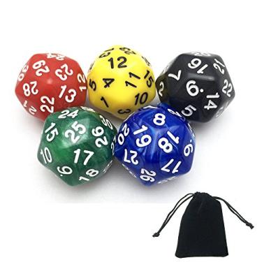 Imagem de Smartdealspro Pacote com 5 jogos de mesa D30 dados poliédricos DND RPG MTG com bolsa grátis
