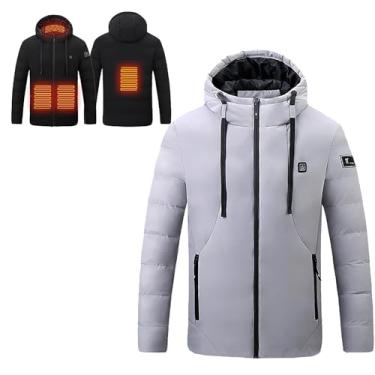 Imagem de Jaqueta masculina aquecida com capuz destacável, impermeável com 4 zonas de aquecimento, casaco quente, jaqueta aquecida unissex, cinza, 3GG