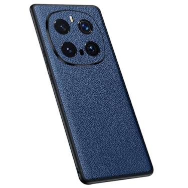 Imagem de POYUFRG Capa ultrafina para Honor Magic 7 Pro/7, couro genuíno feito à mão, luxuosa, com tudo incluído, proteção de lente, cobertura de textura de lichia, azul, 15