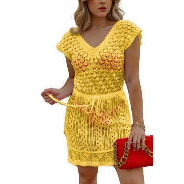 Imagem de Saída De Praia Curta Fenda Acinturada Verão Tricot Moda - Calu Tricot,