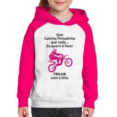 Imagem de Moletom Infantil Trilha com o titio (moto rosa) - Foca na Moda, Branco