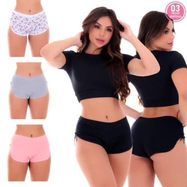Imagem de Kit 3 Short Bombom Algodão Penteado Click Mais Bonita, Sortidos, G 40/