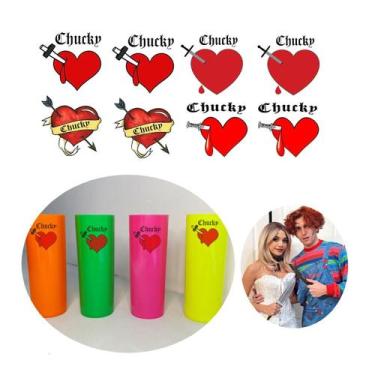 Imagem de Kit 8 adesivos a base de água halloween chucky coração - 3i