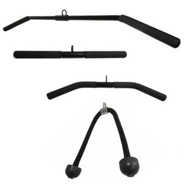 Imagem de Kit 1 Barra Puxador Costas 1 Reto 1 Curvo 1 Corda Triceps - FamaFit