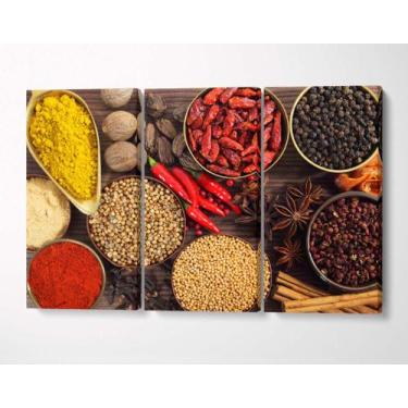 Imagem de 3 Quadros em Tecido Canvas Tempero Especiarias Cozinha 01 - LindaCasaP