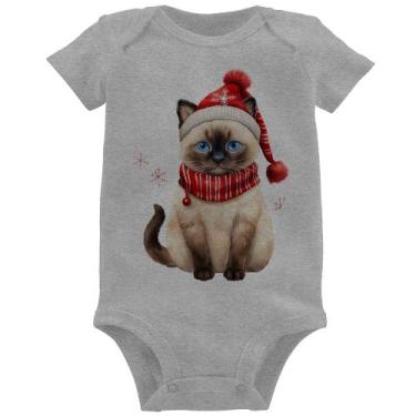 Imagem de Body Bebê Gato Natalino Gorro e Cachecol - Foca na Moda, Cinza, G
