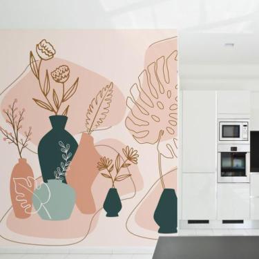 Imagem de Papel de Parede Floral Boho Folhagem Terroso com Vasos 6m² - Quartinho