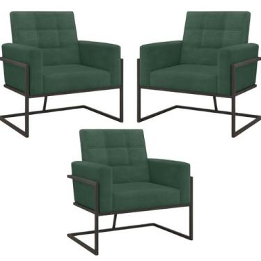 Imagem de kit 3 Poltronas Base de metal para Sala de Estar Manicure Decorativa C