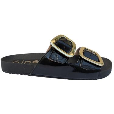 Imagem de Sandália Rasteira Papete Fivela Ajustável Sem Salto Preta