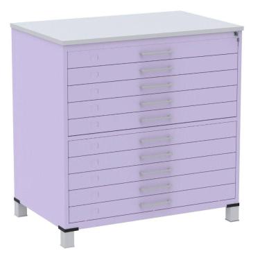 Imagem de Mapoteca 10 Gavetas Pandin 120 cm (Larg) Inmetro Tampo MDP Cinza Estrutura e Gavetas em Aço Lilás