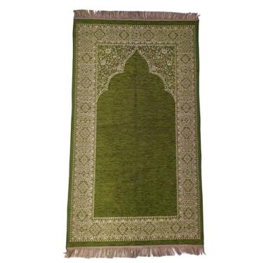 Imagem de rolezyum | Tapete de oração muçulmano otomano com contas de oração Janamaz Sajadah Tapete de oração islâmica | Presente de contas de oração (verde)