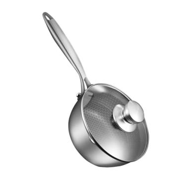 Imagem de IEUDNS Pote de molho de aço inoxidável, panela multifuncional com tampa de vidro, pote de sopa para molho macarrão café cozinha, 18cm