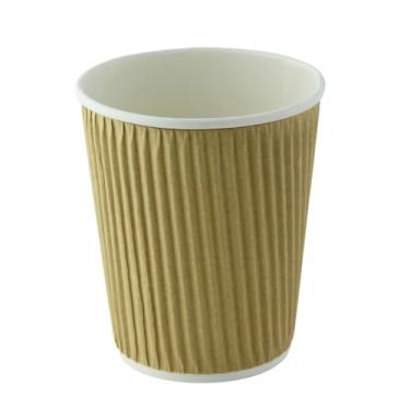Imagem de PacknWood 210GCRPLA8K Copo Kraft ondulado compostável, copo de papel descartável, xícaras de chá descartáveis, copos dixie, copos de festa, copos de café de papel, copos descartáveis, 227 g D: 7,9 cm