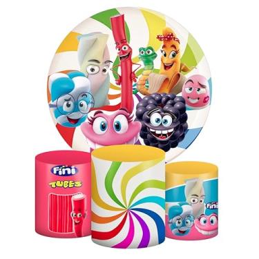 Imagem de Kit Decoração Festa de Aniversário Master Painel Redondo 1,50 + Trio de Capas de Cilindro Balas Coloridas FN