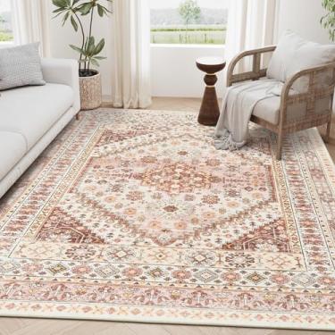 Imagem de Tapete de 1,5 x 2,3 m zesthome Ultrafino lavável, resistente a manchas, antiderrapante para sala de estar, quarto, vintage, para decoração de casa