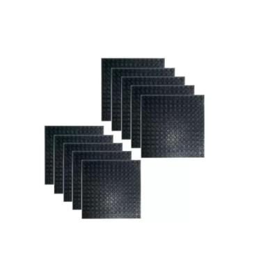 Imagem de 10 Placas Piso Moeda Preto Borracha Pastilhado Academia Antiderrapante 43,5cm X 43,5cm