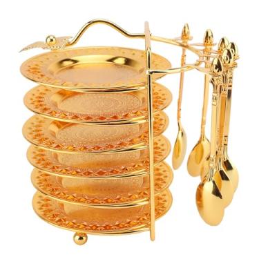 Imagem de Conjunto de Bandeja de Frutas para Bolo Reutilizável retrô, Artesanato Fino, Uso Versátil, Prato de Bolo de Metal Estilo Europeu Com Colher e Rack de Armazenamento para Casa