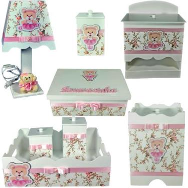 Imagem de Kit farmacinha Higiene bebê Mdf 8 pçs - URSINHA BAILARINA BRANCO FLORE
