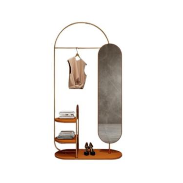 Imagem de LICONG-2020 Espelho de corpo inteiro, cabideiro de quarto de chão com espelho giratório integrado cabideiro de estilo italiano na porta vertical casa B & B, móveis de quarto (cor: ouro)