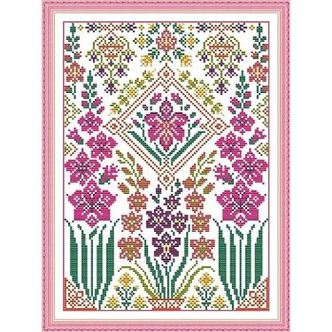 Imagem de Kit de ponto cruz estampado pré-impresso bordado colorido bonito roxo amarelo flores 11CT 34X44 cm, 13,39" x 17,32" kits de ponto cruz estampado kits de ponto cruz para iniciantes