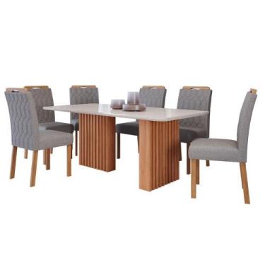 Imagem de Mesa de Jantar Tampo de Vidro Off White Ester 1,80 Com e 6 Cadeiras Pa