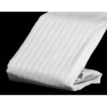 Imagem de Jogo de cama Crown Collection Hotel 600 fios 100% algodão egípcio 1 peça lençol com elástico com bolso profundo de 30,48 cm damasco tamanho Queen, cor lisa, branco, White Striped, California King