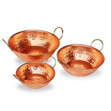 Imagem de Trio de tachinhos de cobre com alças dourada GG   (17, 13, 10,5 cm) - 